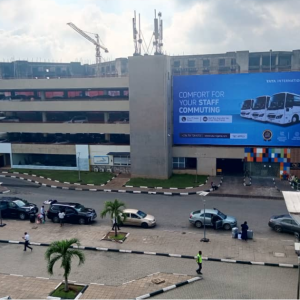 Wall Drape By Entrance Road inside MMA2 Parking lot
