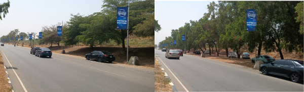 Lamp poles along Airport Road starting from Presidential Wings toward the town, Abuja