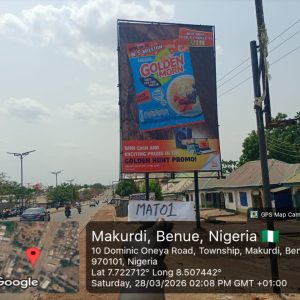 Portrait Billboard in Makurdi, Dominic Oneya Road by Ultra Modern Market Junction, Benue State