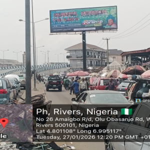Unipole Billboard Olu Obasanjo way, by Ikoku Spare Parts Markets, Port Harcourt, Rivers State