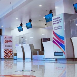 LightBox Billboard Departure Hall, Check-In Counters Pillar wraps. Airport , Abuaja